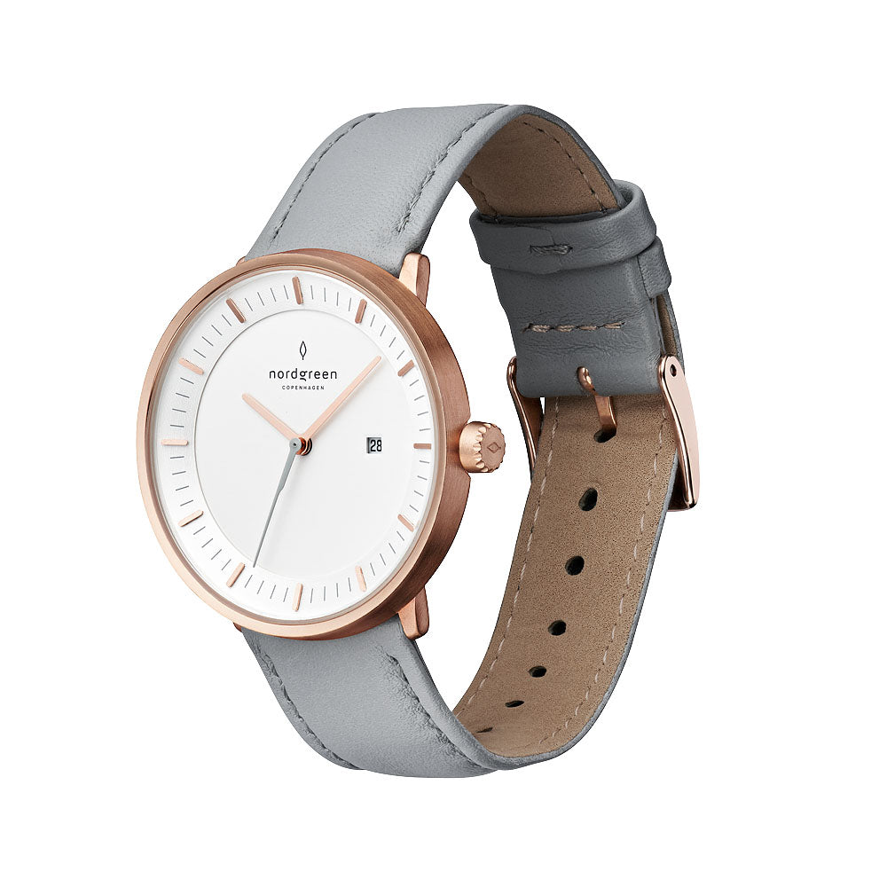 Philosopher Cuero Gris Oro Rosa 36mm - Nordgreen