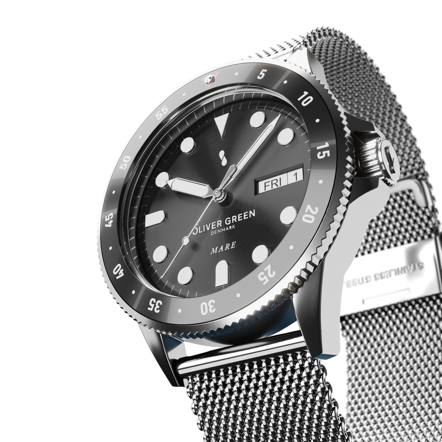 Mare 36 mm Negro Malla Milanesa - Oliver Green