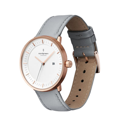 Philosopher Cuero Gris Oro Rosa 36mm  - Nordgreen