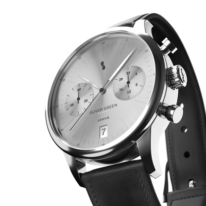 Arbor 36 mm Blanco Cuero Negro - Oliver Green