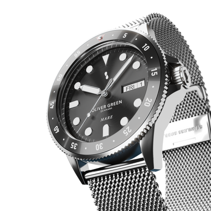 Mare 36 mm Negro Malla Milanesa - Oliver Green
