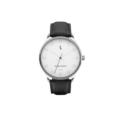 Caeli 39mm Blanco Cuero Negro - Oliver Green