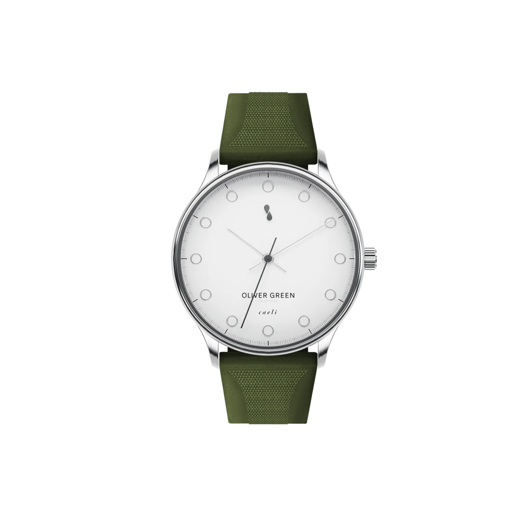 Caeli 39mm Blanco Silicona Verde - Oliver Green