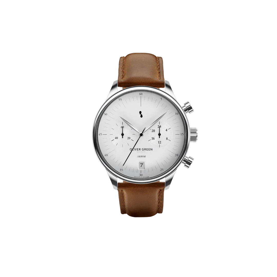 Arbor 36 mm Blanco Cuero Marrón - Oliver Green