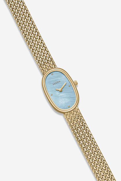 MINI JANE AZUL MALLA DORADA BREDA