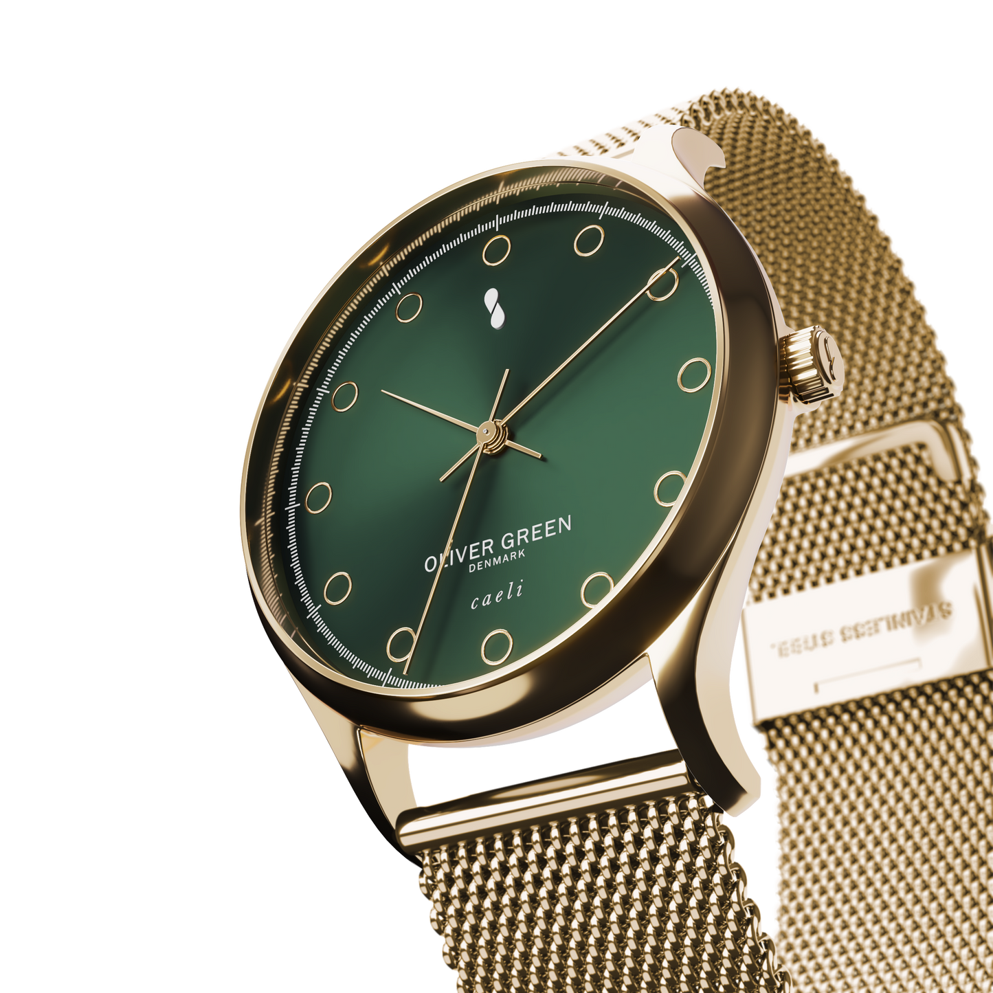 Caeli 32 mm Verde Malla Milanesa Dorada - Oliver Green