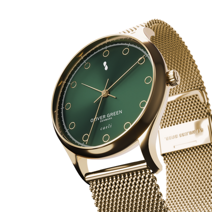 Caeli 32 mm Verde Malla Milanesa Dorada - Oliver Green