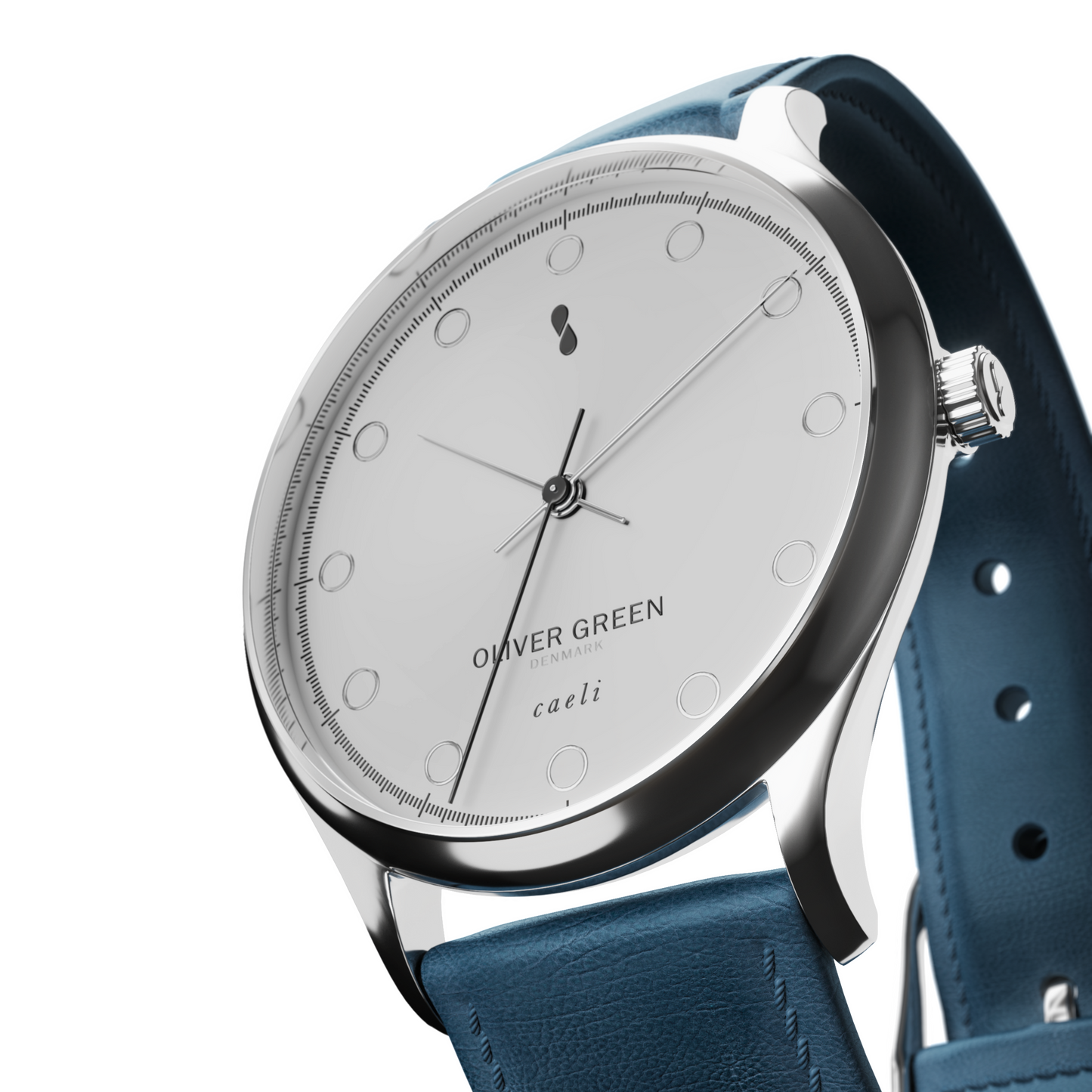 Caeli 39mm Blanco Cuero Azul - Oliver Green