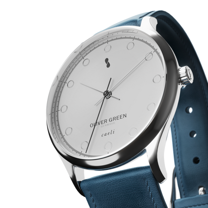 Caeli 39mm Blanco Cuero Azul - Oliver Green