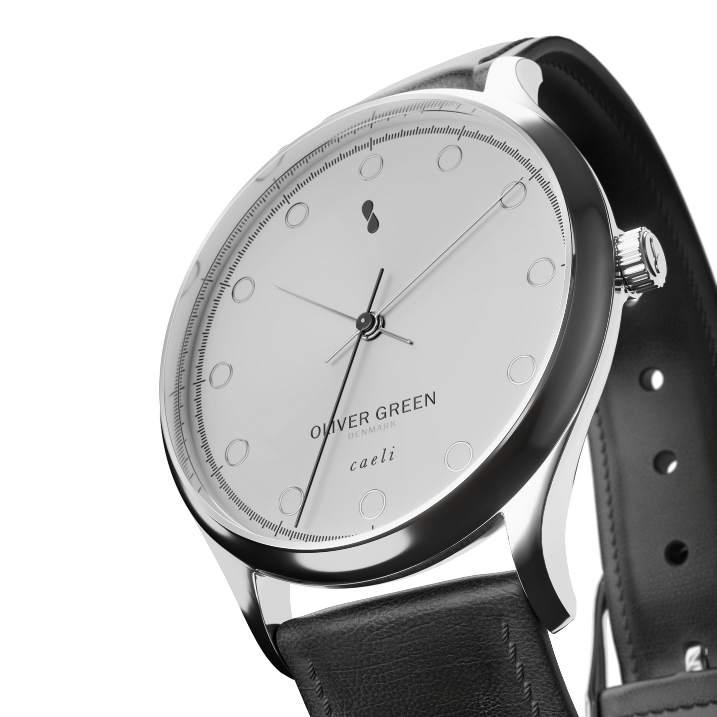 Caeli 39mm Blanco Cuero Negro - Oliver Green