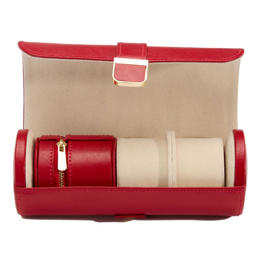 Palermo Red Double Watch Roll with Jewelry Pouch